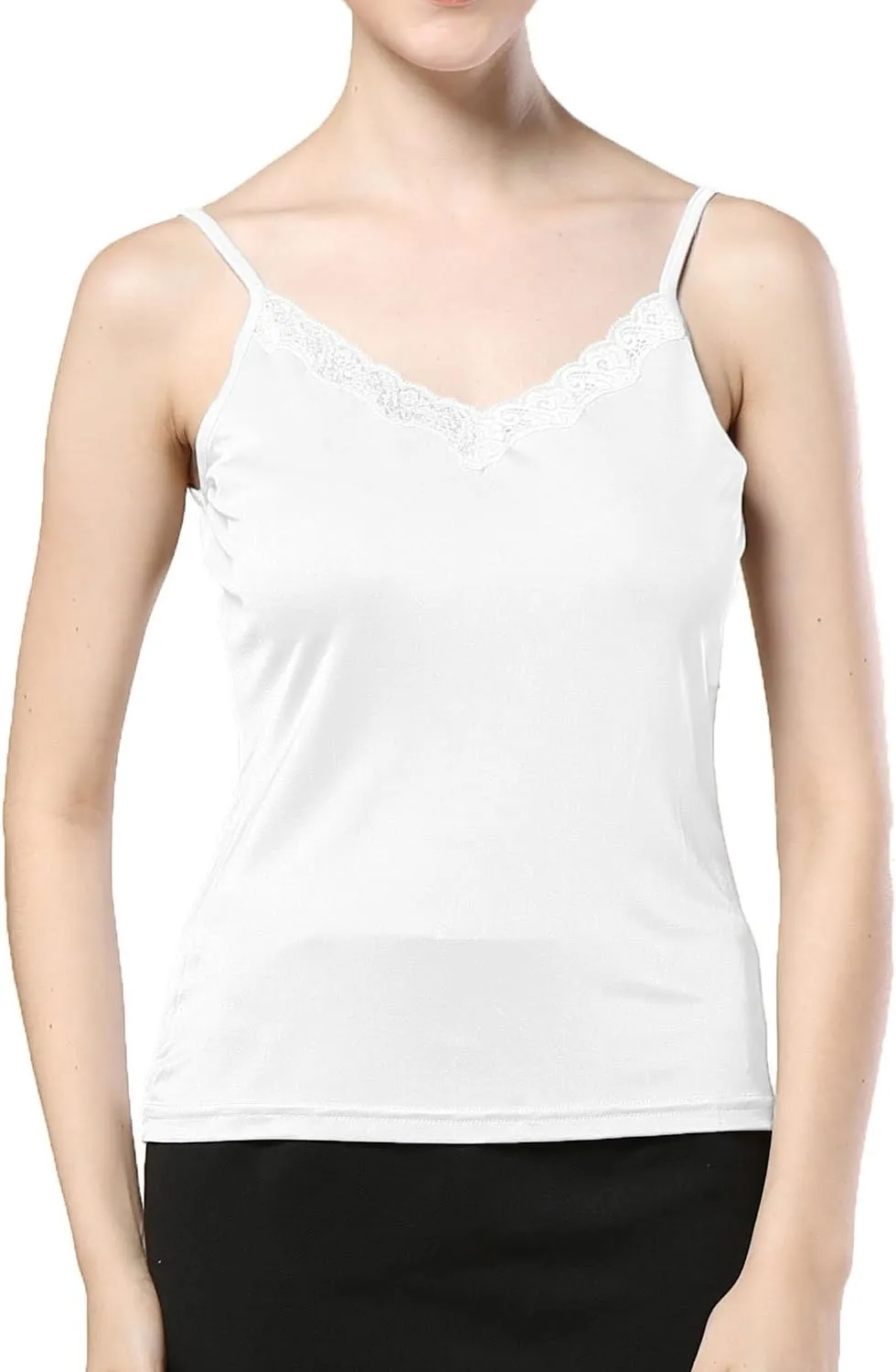 Paradise Silk Pure Silk Knit Womens Lacy V Neck Camisole Tank Top