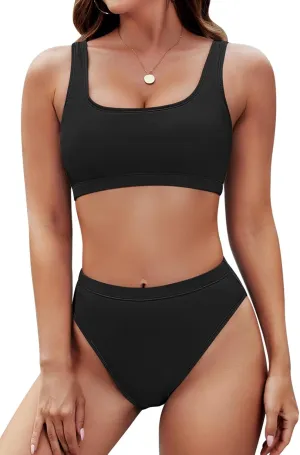 Pink Queen Women's Crop Top High Waisted Cheeky Bikini Set Two Piece Swimsuits