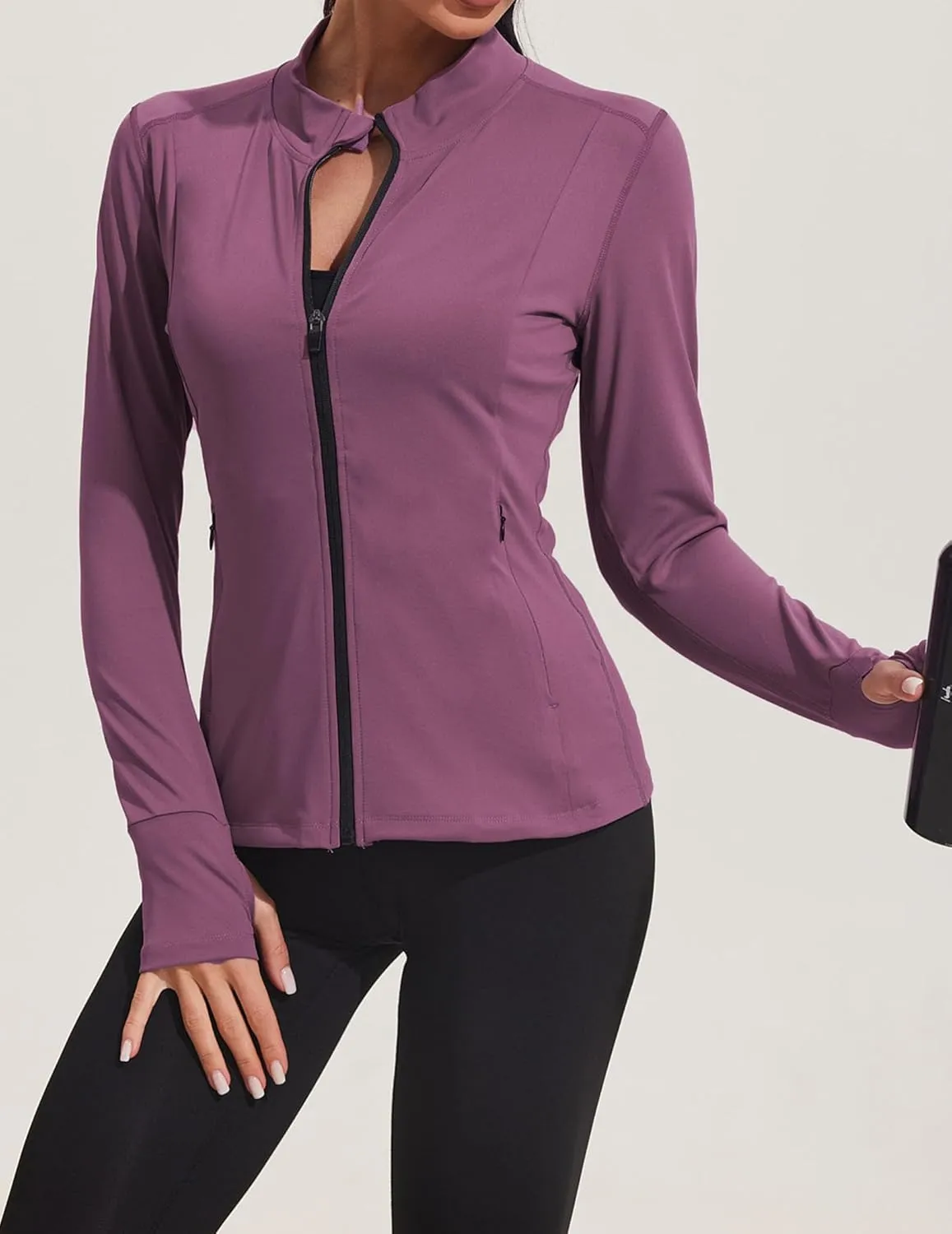 PINSPARK Women's Track Jacket Breathable Running Jacket Zip Up Sportswear Slim Fit Workout Tops