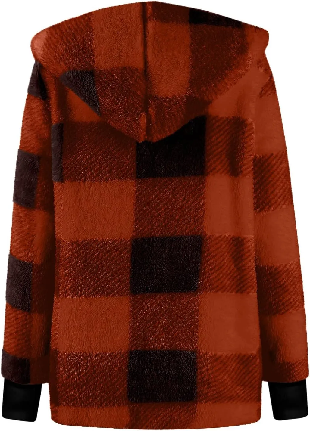 Plaid Shacket Women Long Sleeve Hooded Sherpa Fleece Jacket Fuzzy Open Front Cardigan Sweaters Winter Warm Teddy Coat