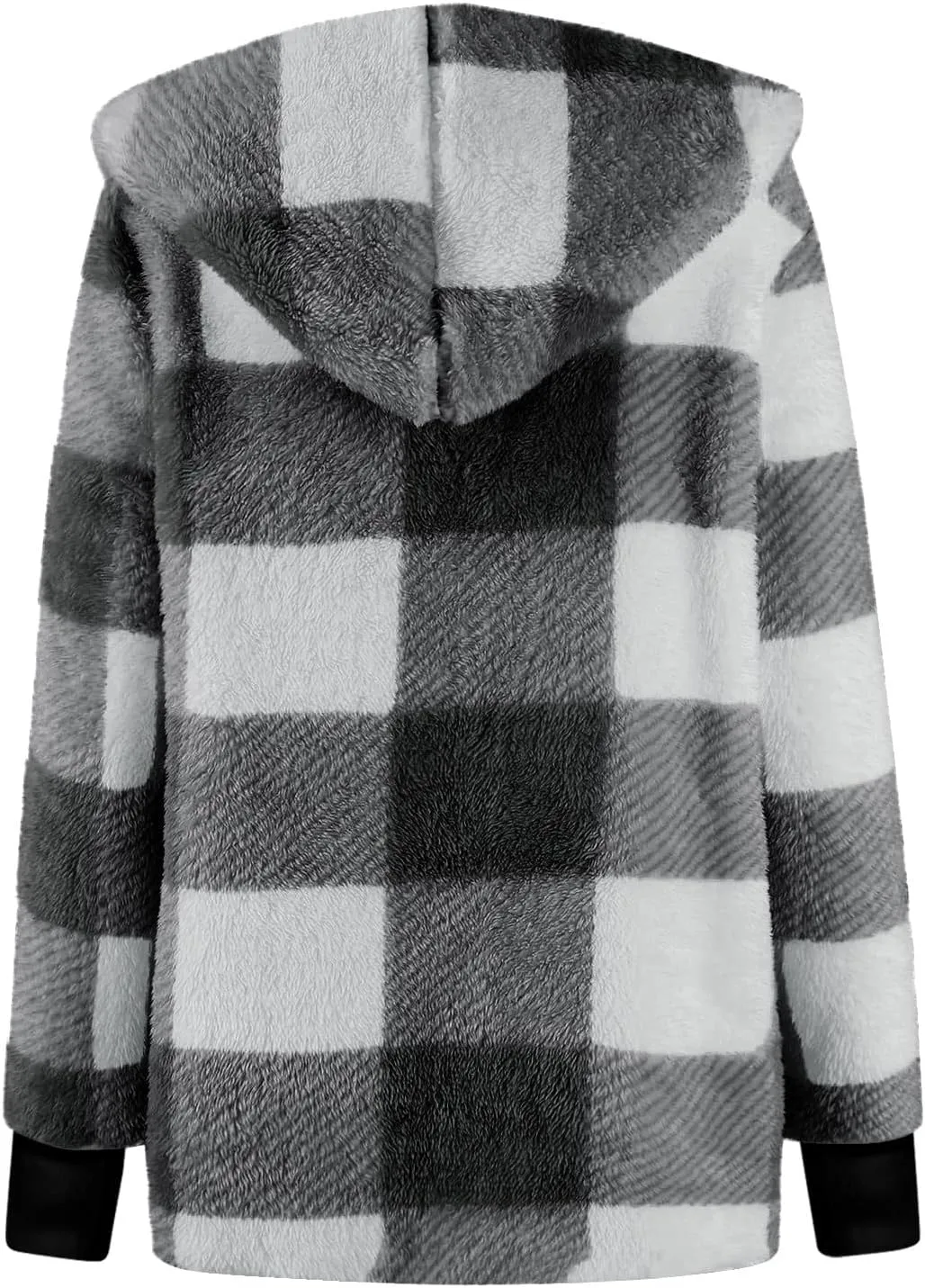 Plaid Shacket Women Long Sleeve Hooded Sherpa Fleece Jacket Fuzzy Open Front Cardigan Sweaters Winter Warm Teddy Coat