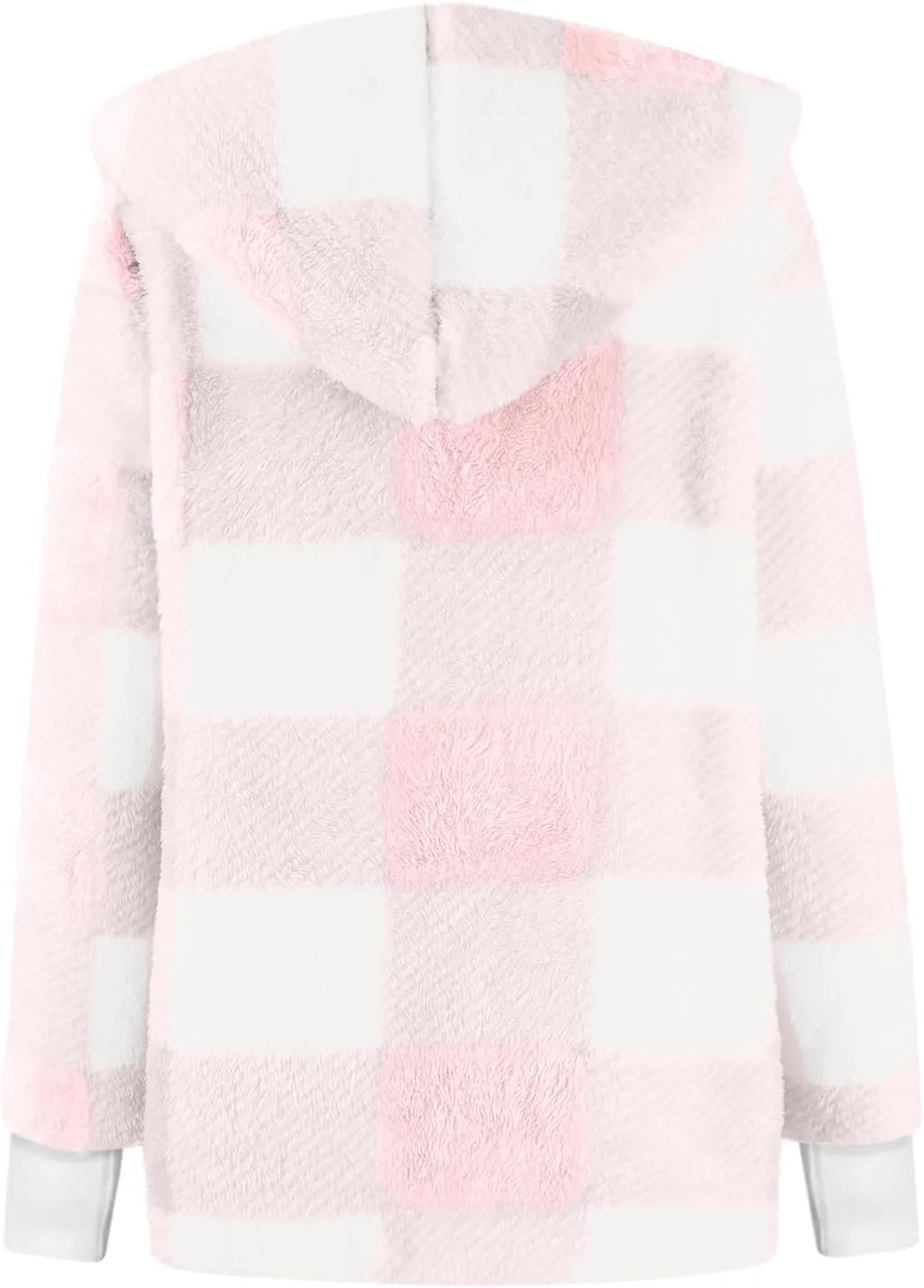 Plaid Shacket Women Long Sleeve Hooded Sherpa Fleece Jacket Fuzzy Open Front Cardigan Sweaters Winter Warm Teddy Coat