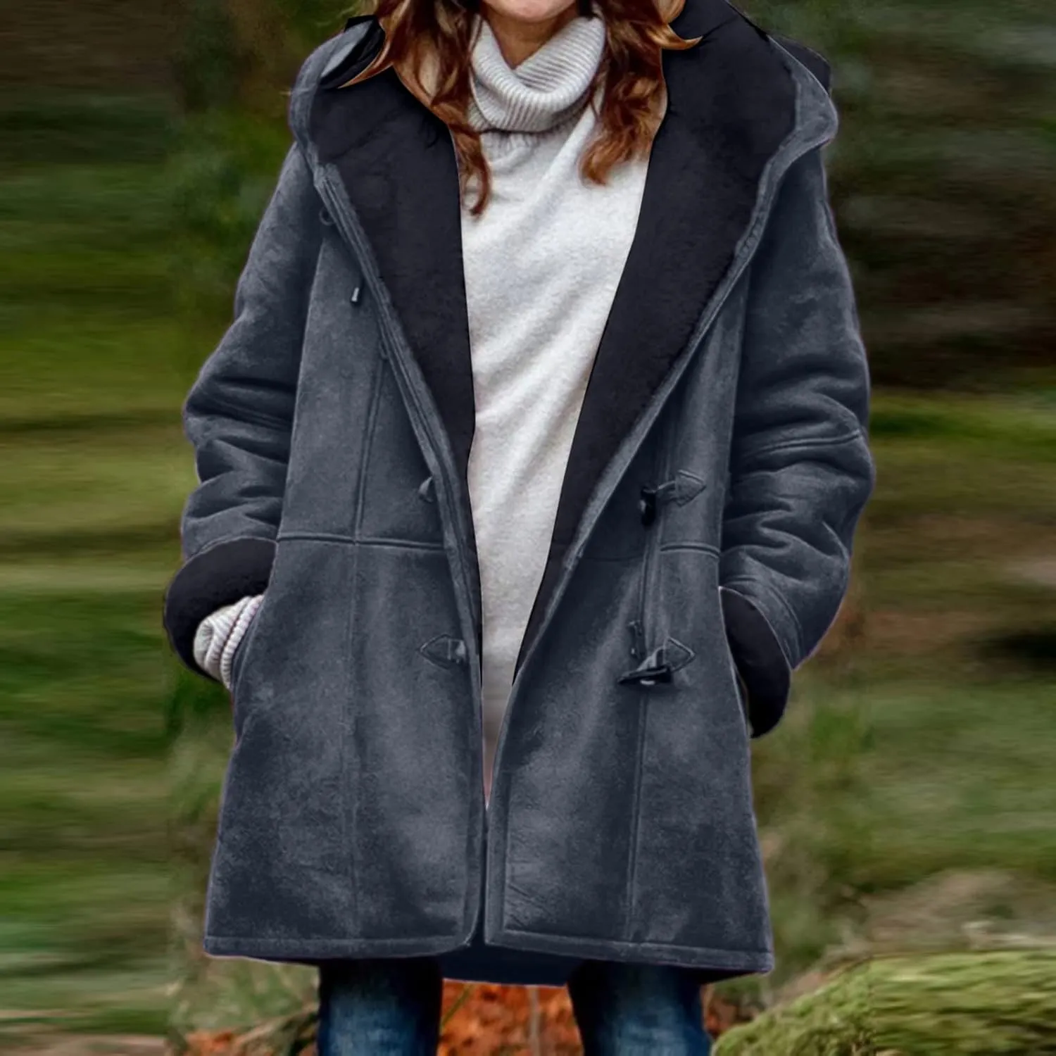 Plus Size Winter Coats for Women 2024 Warm Sherpa Fleece Lined Distressed Jackets Hooded Parka Faux Suede Pea Coat Outerwear