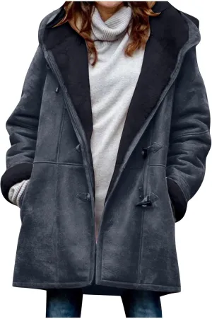 Plus Size Winter Coats for Women 2024 Warm Sherpa Fleece Lined Distressed Jackets Hooded Parka Faux Suede Pea Coat Outerwear