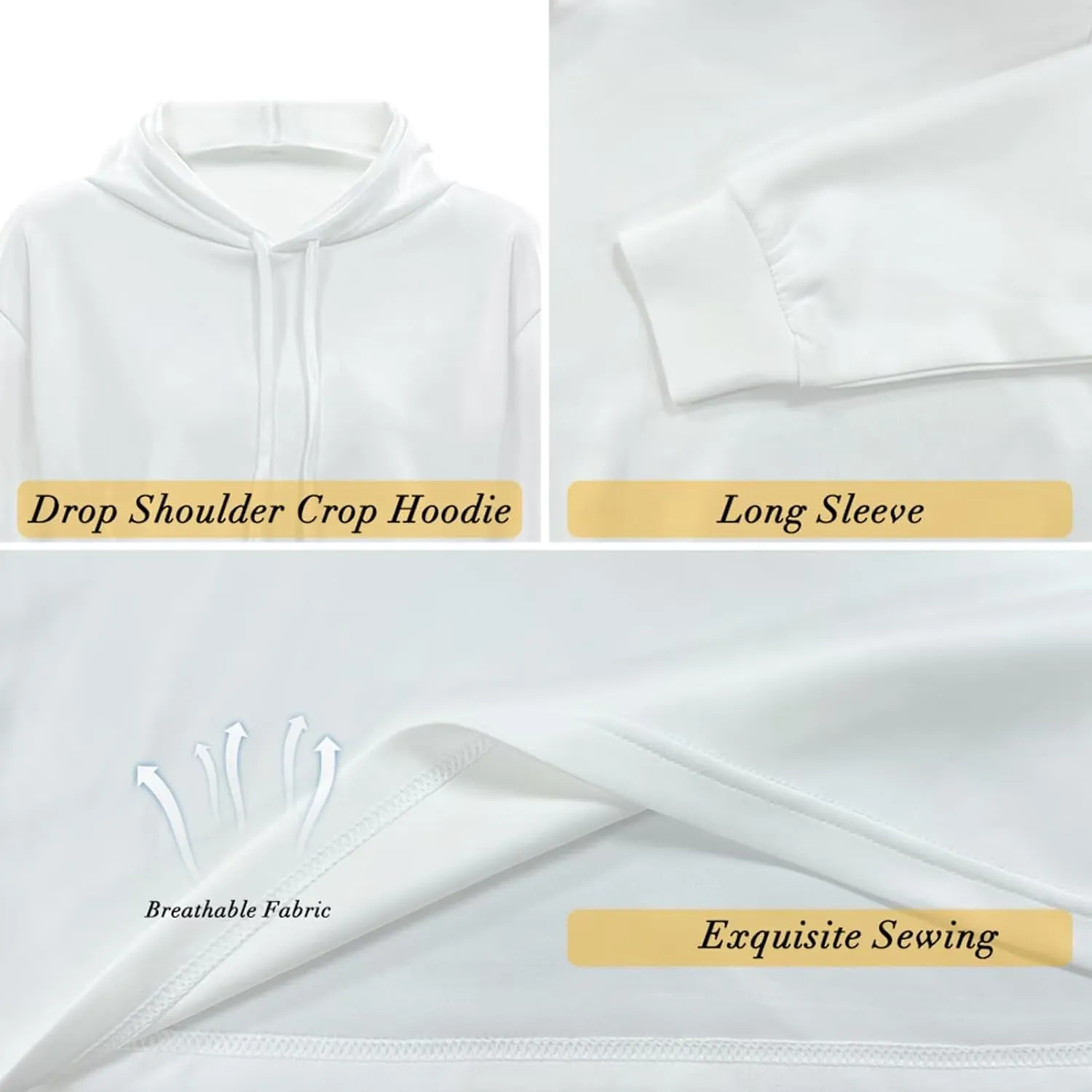 Plus Size Women Long Sleeve Cropped Hoodies Crop Top Sweatshirt Drawstring Workout Hoodie