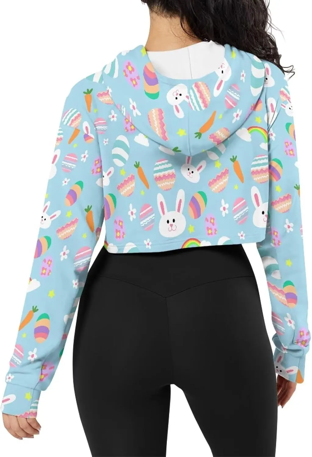 Plus Size Women Long Sleeve Cropped Hoodies Crop Top Sweatshirt Drawstring Workout Hoodie