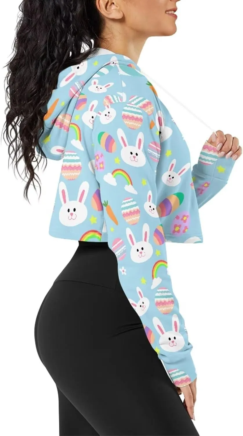 Plus Size Women Long Sleeve Cropped Hoodies Crop Top Sweatshirt Drawstring Workout Hoodie