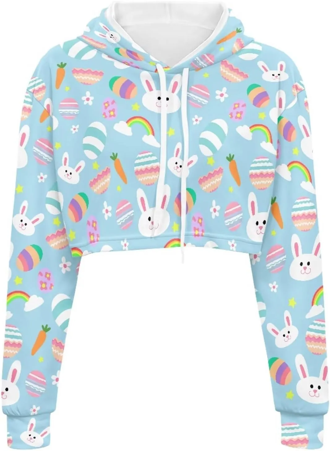 Plus Size Women Long Sleeve Cropped Hoodies Crop Top Sweatshirt Drawstring Workout Hoodie