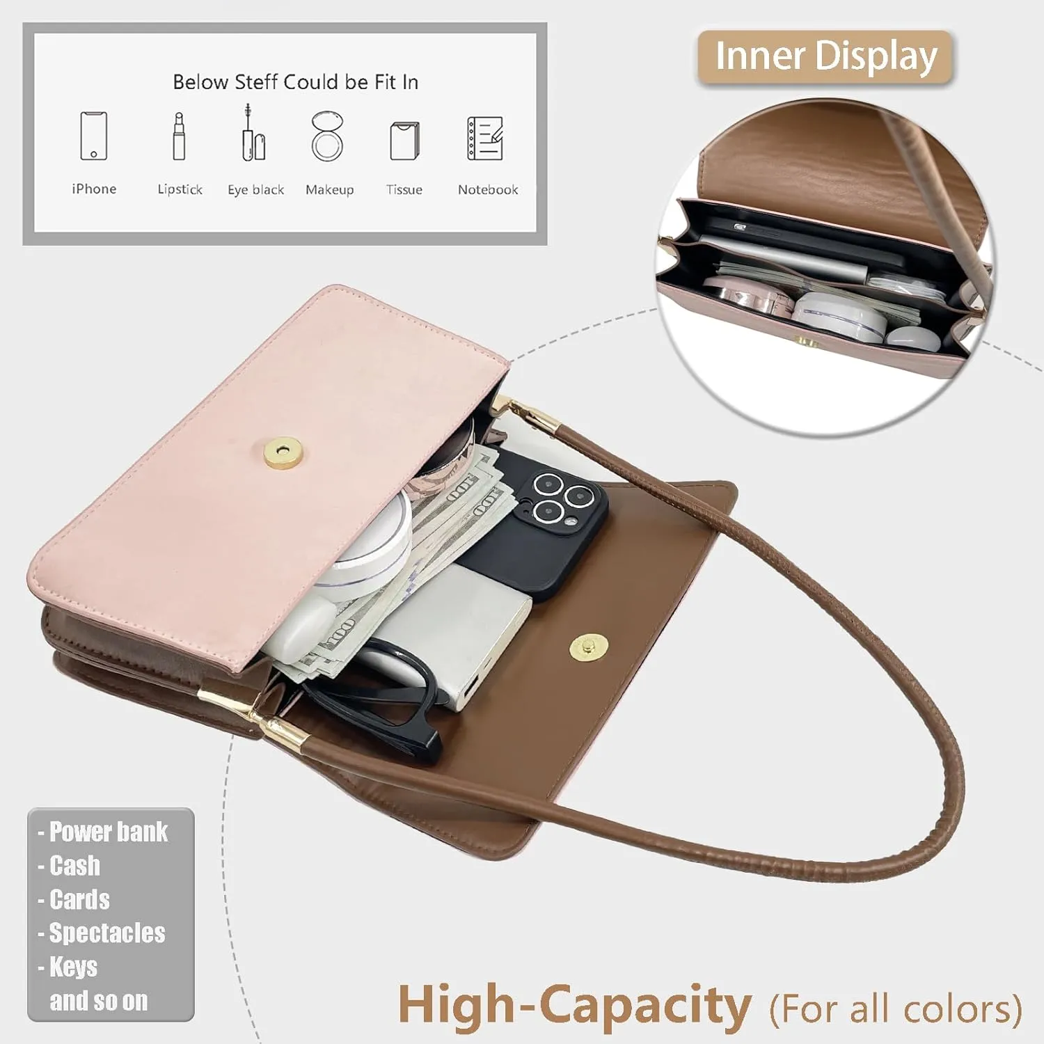 PORT&LOTUS Shoulder Handbag Small Retro Purse for Women with Top Handle