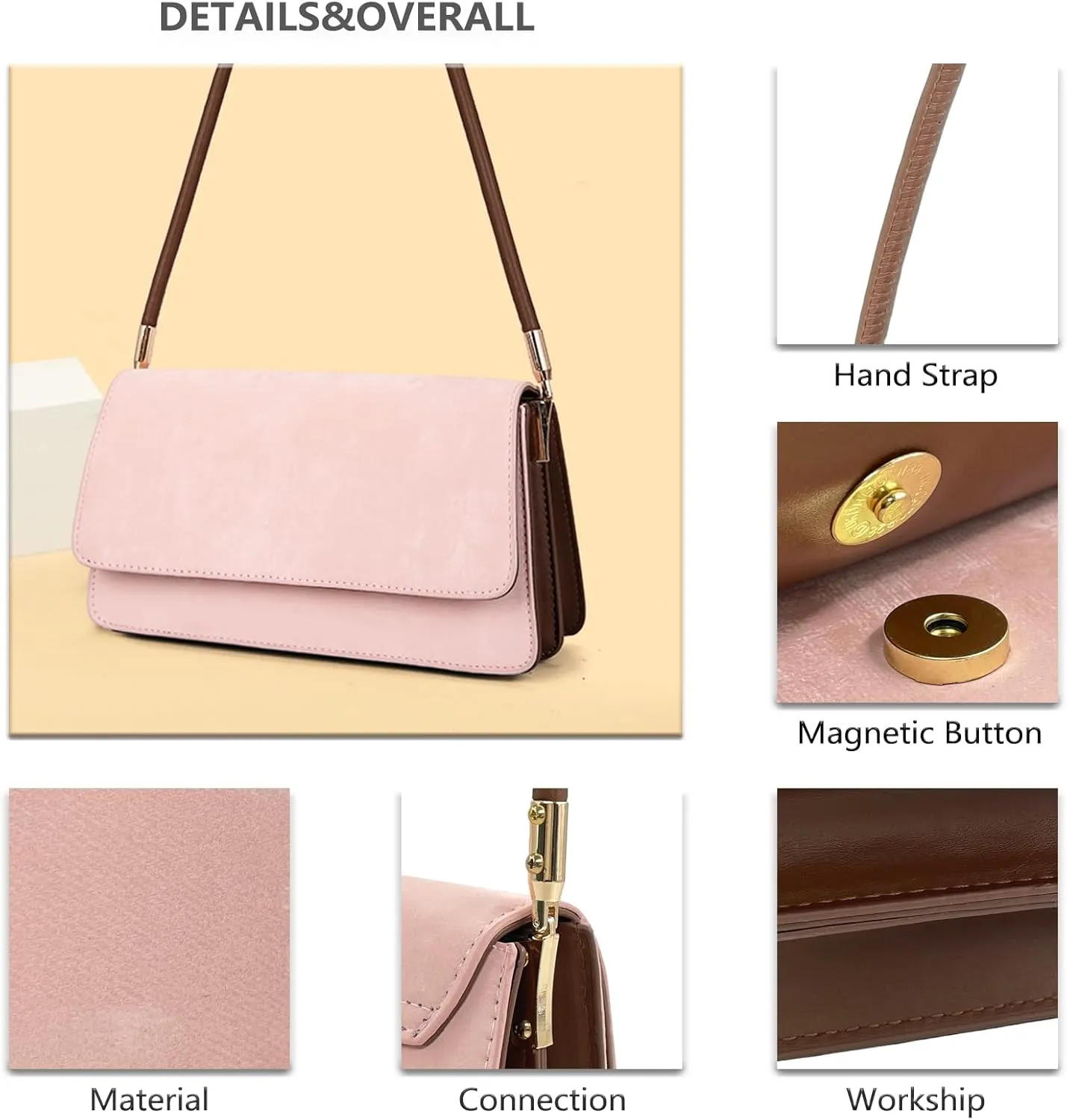 PORT&LOTUS Shoulder Handbag Small Retro Purse for Women with Top Handle
