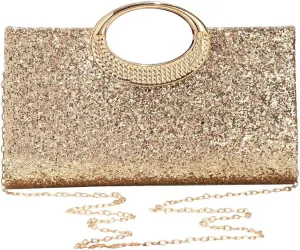 QWINEE Women's Glitter Evening Clutch Handbags Rhinestone Top Handle Party Crossbody Bag