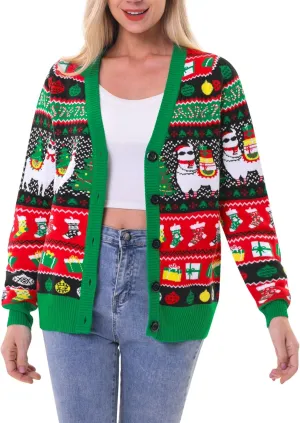 RAISEVERN Ugly Christmas Cardigan Sweater Women Oversized Knit Open Front Tops