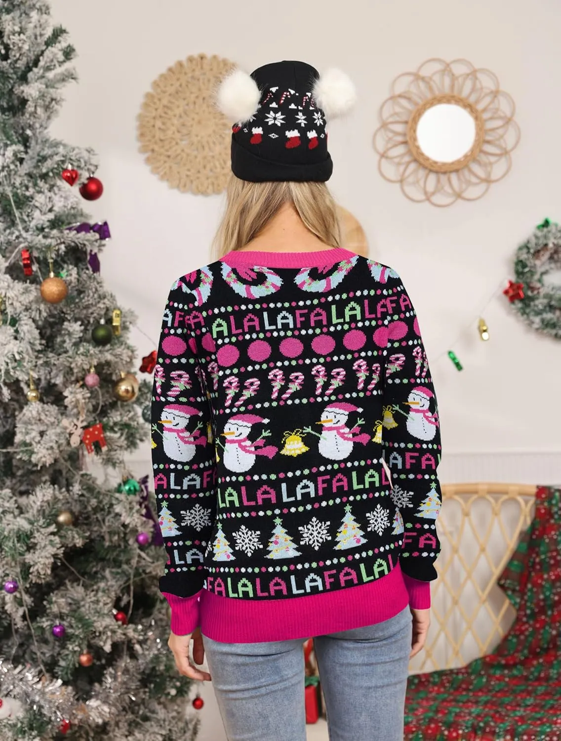 RAISEVERN Ugly Christmas Cardigan Sweater Women Oversized Knit Open Front Tops