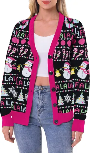 RAISEVERN Ugly Christmas Cardigan Sweater Women Oversized Knit Open Front Tops