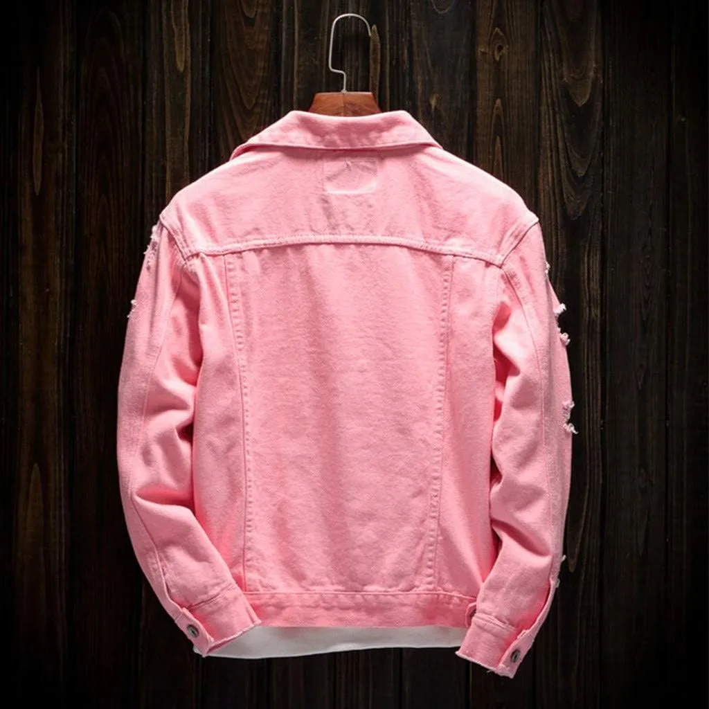 Ripped Denim Jacket for Men Hippie Style Winter Cardigan Top Fall Stylish Streetwear
