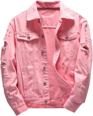 Ripped Denim Jacket for Men Hippie Style Winter Cardigan Top Fall Stylish Streetwear