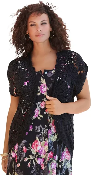 Roaman's Women's Plus Size Crochet Cardigan Sweater