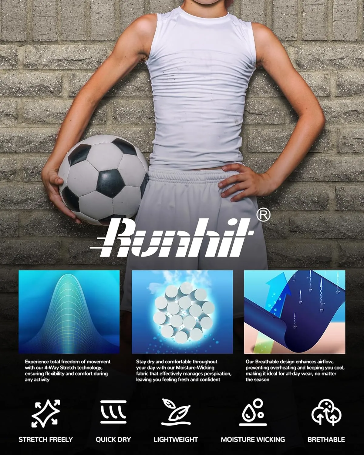 Runhit Boys Compression Tank Top Youth Athletic Quick Dry Base Layer Shirt