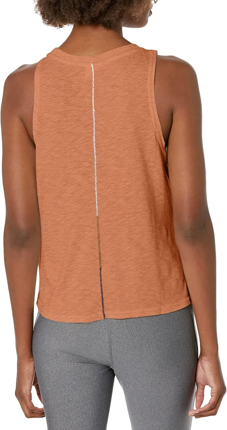 Sage Collective Women's Sleeveless Round Neck Zigzag Embroidery Stretch Athletic Yoga Tank Top