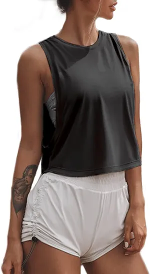 Sanutch High Neck Crop Top Workout Shirts Cropped Muscle Tank for Women