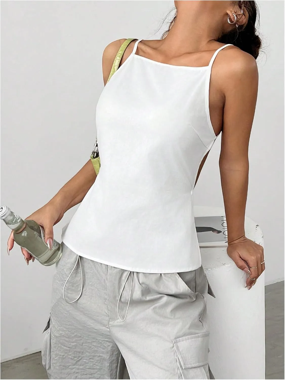 SHENHE Women's Open Back Spaghetti Strap Sexy Backless Strappy Camisole Tank Top