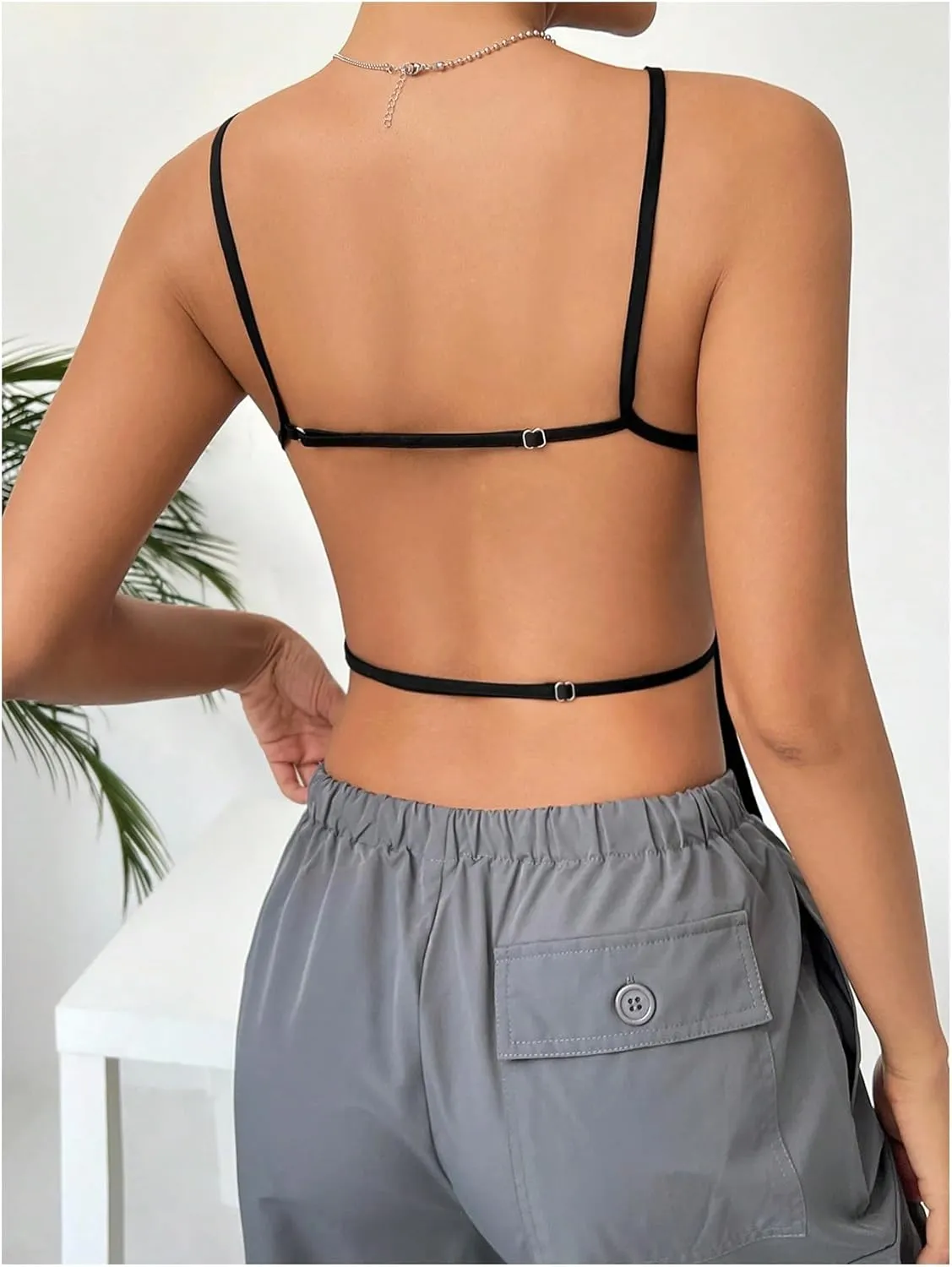 SHENHE Women's Open Back Spaghetti Strap Sexy Backless Strappy Camisole Tank Top