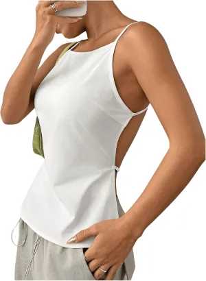 SHENHE Women's Open Back Spaghetti Strap Sexy Backless Strappy Camisole Tank Top