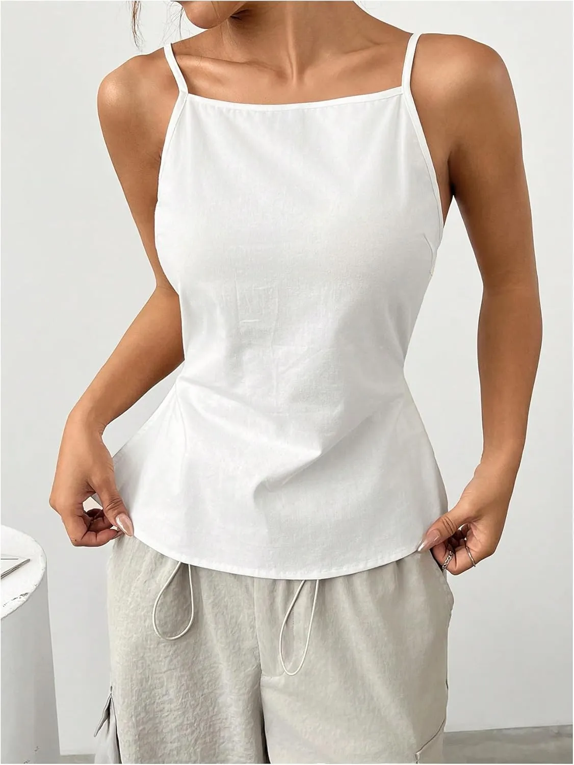SHENHE Women's Open Back Spaghetti Strap Sexy Backless Strappy Camisole Tank Top