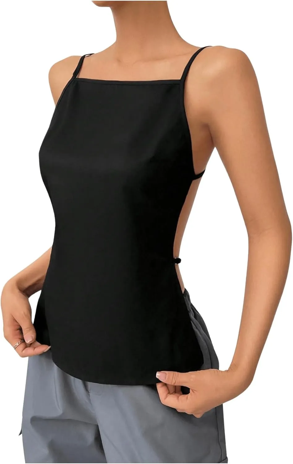 SHENHE Women's Open Back Spaghetti Strap Sexy Backless Strappy Camisole Tank Top