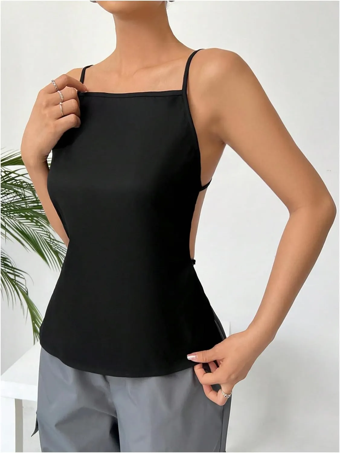 SHENHE Women's Open Back Spaghetti Strap Sexy Backless Strappy Camisole Tank Top
