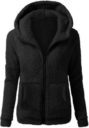 Sherpa Jacket Women Fleece Full Zip Up Hooded Teddy Coats Thermal Long Sleeve Fuzzy Hoodies with Pockets