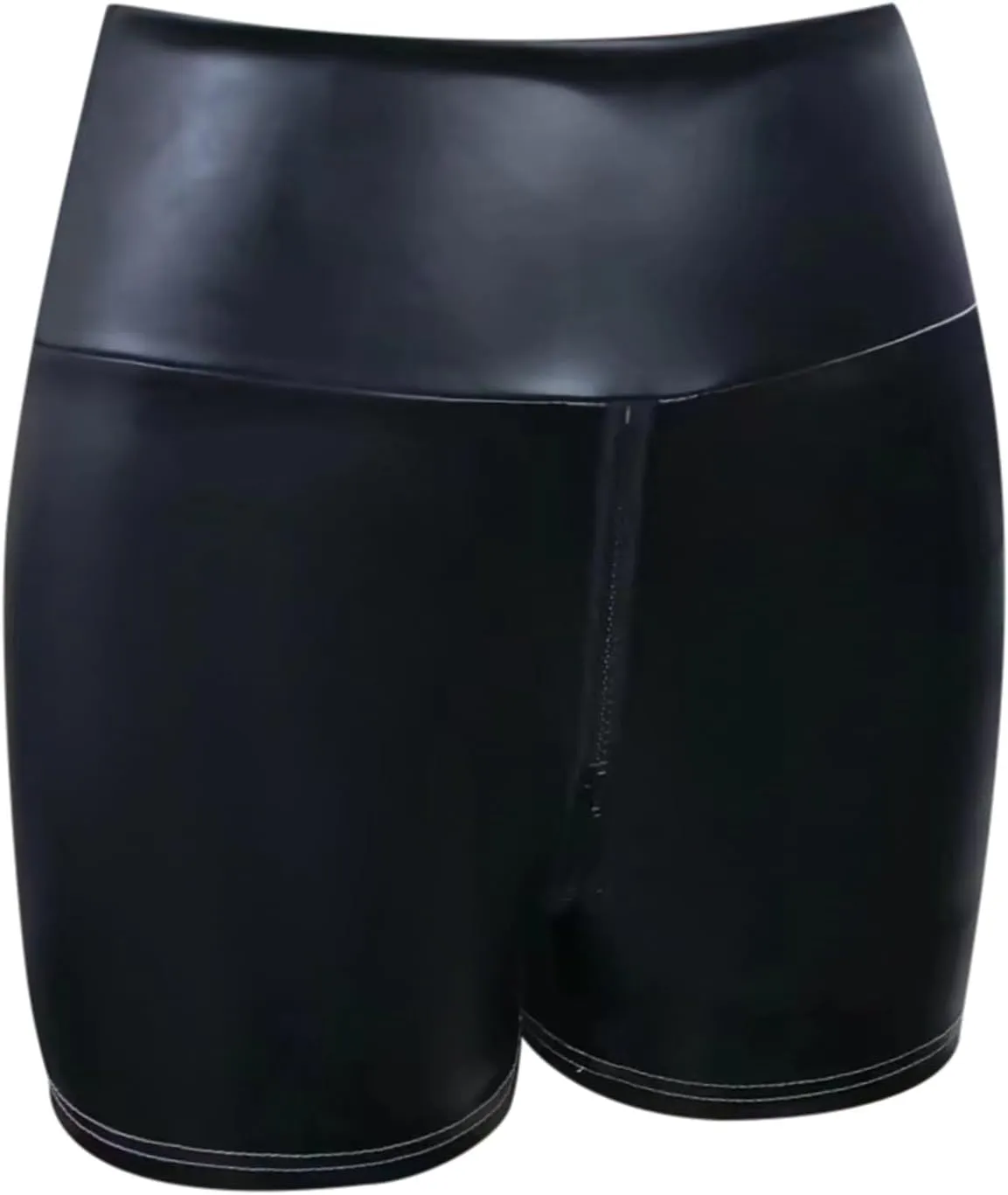 Shinny Shorts for Women Sexy Black Matte Leather High Waisted Slim Fit Crotch Shorts Zipper Trendy Comfort Club Shorts
