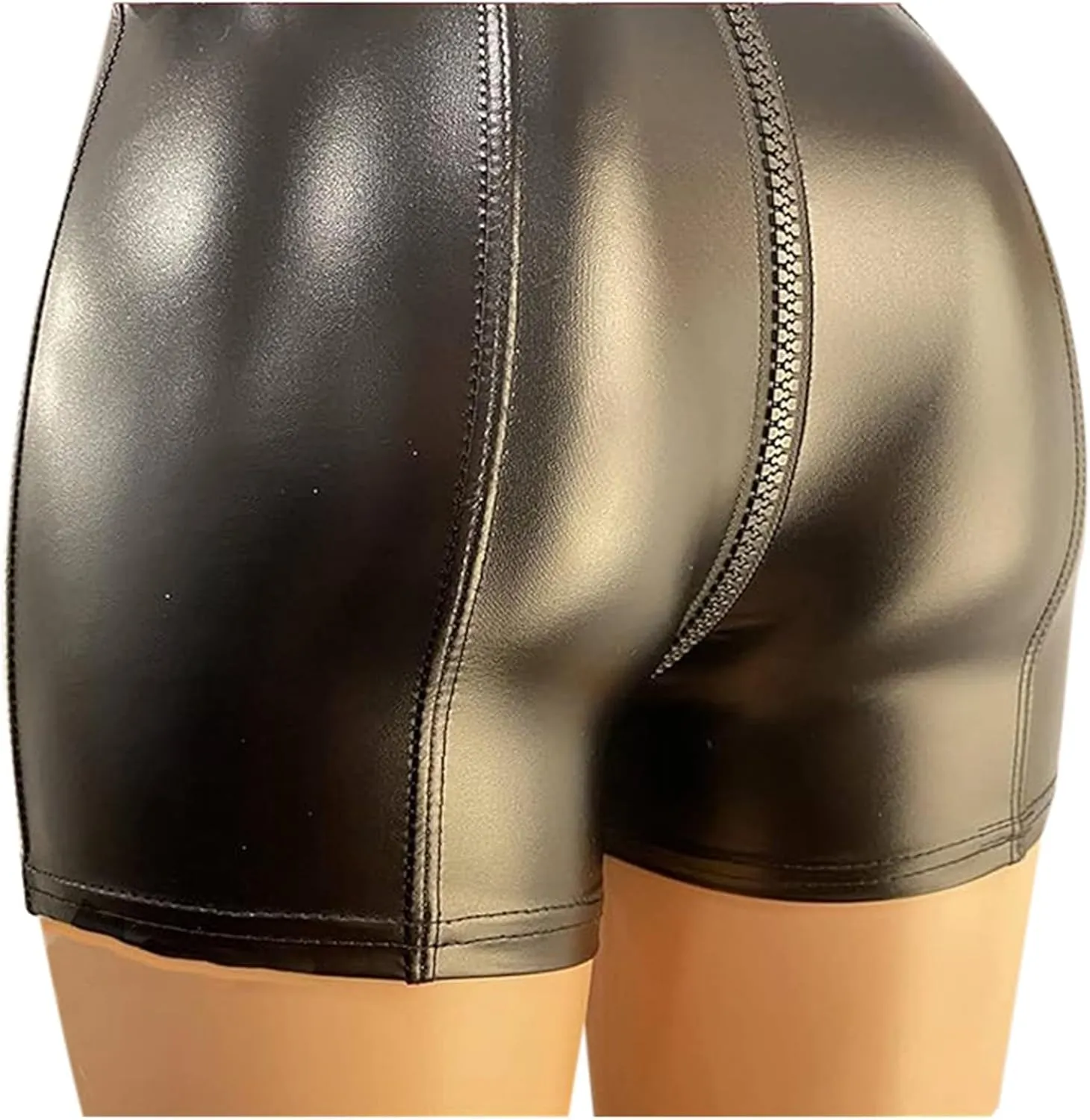 Shinny Shorts for Women Sexy Black Matte Leather High Waisted Slim Fit Crotch Shorts Zipper Trendy Comfort Club Shorts