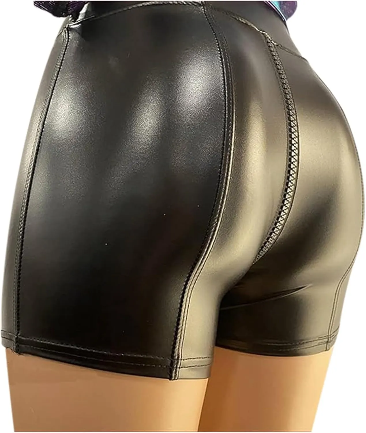 Shinny Shorts for Women Sexy Black Matte Leather High Waisted Slim Fit Crotch Shorts Zipper Trendy Comfort Club Shorts