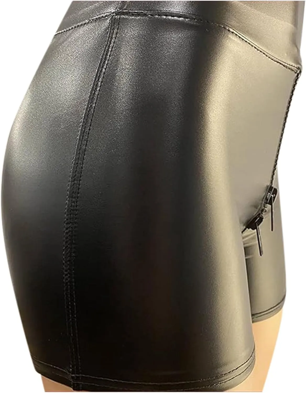 Shinny Shorts for Women Sexy Black Matte Leather High Waisted Slim Fit Crotch Shorts Zipper Trendy Comfort Club Shorts