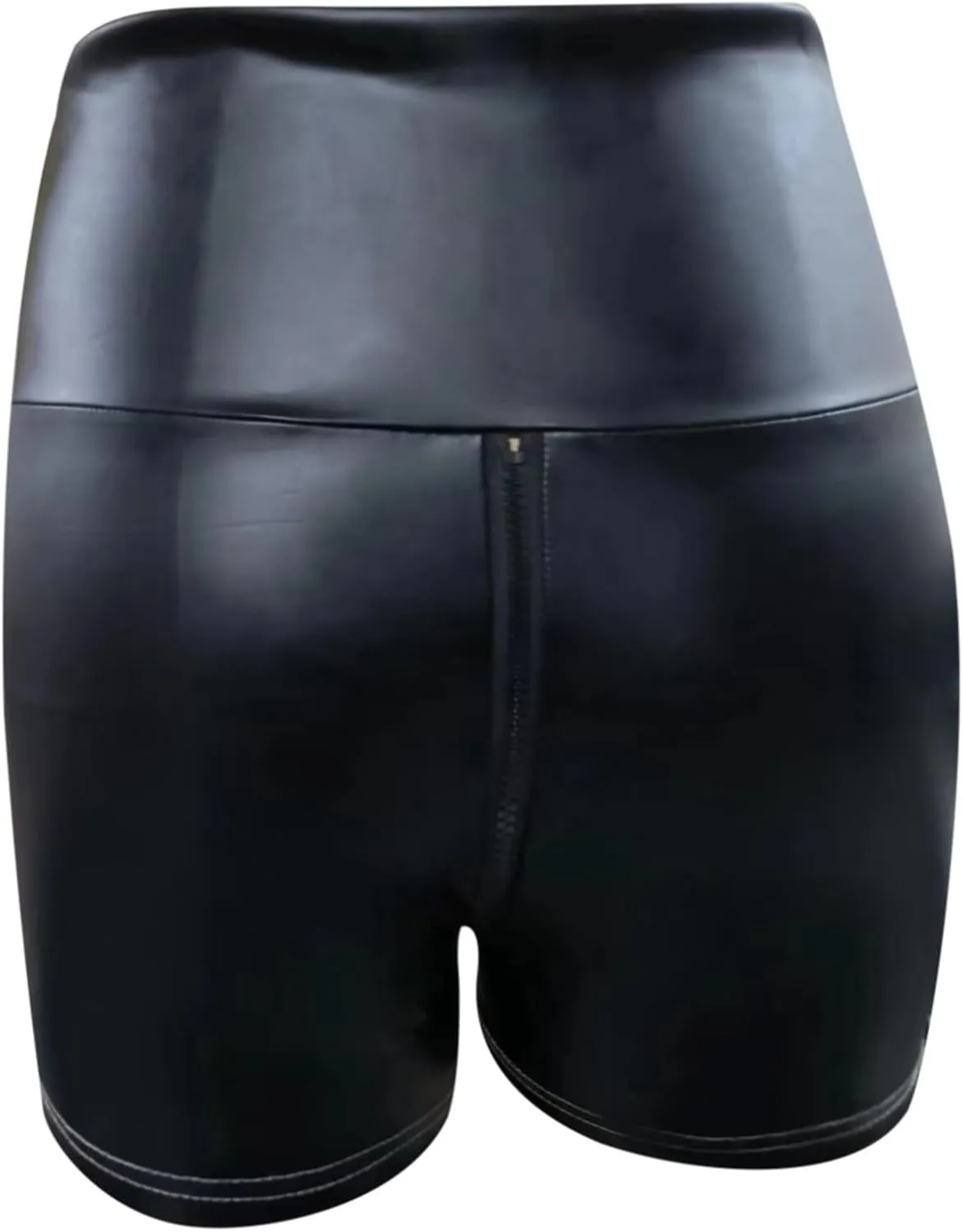 Shinny Shorts for Women Sexy Black Matte Leather High Waisted Slim Fit Crotch Shorts Zipper Trendy Comfort Club Shorts
