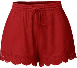 Shorts for Women Bottom Lace Drawstring High Waisted Wide Leg Skorts Elastic Waist Baggy Casual Solid Color Outfits