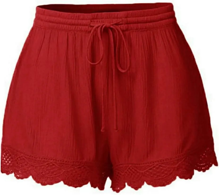 Shorts for Women Bottom Lace Drawstring High Waisted Wide Leg Skorts Elastic Waist Baggy Casual Solid Color Outfits