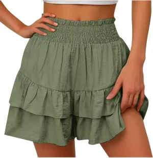 Shorts for Women Ruffled Hem High Waisted Flowy Casual Summer Skirt Shorts Loose Fit Resort Wear Fashion Clothes