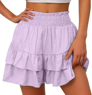 Shorts for Women Ruffled Hem High Waisted Flowy Casual Summer Skirt Shorts Loose Fit Resort Wear Fashion Clothes