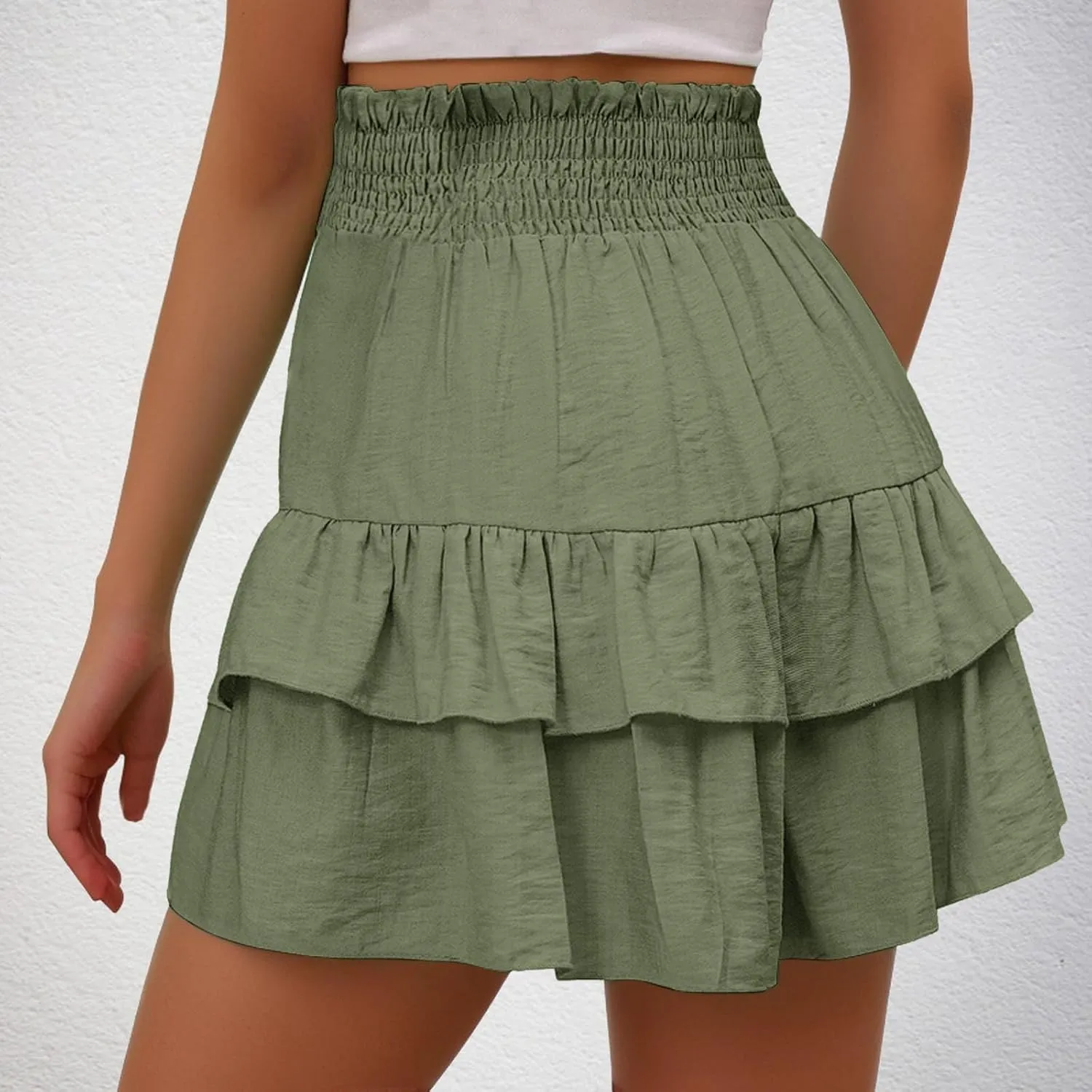 Shorts for Women Ruffled Hem High Waisted Flowy Casual Summer Skirt Shorts Loose Fit Resort Wear Fashion Clothes