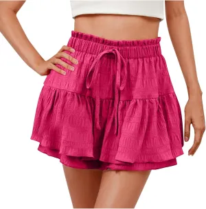 Shorts for Women Trendy Ruffled Hem High Waisted Drawstring Short Pants Flowy Casual Summer Beach Skirt Shorts 2025