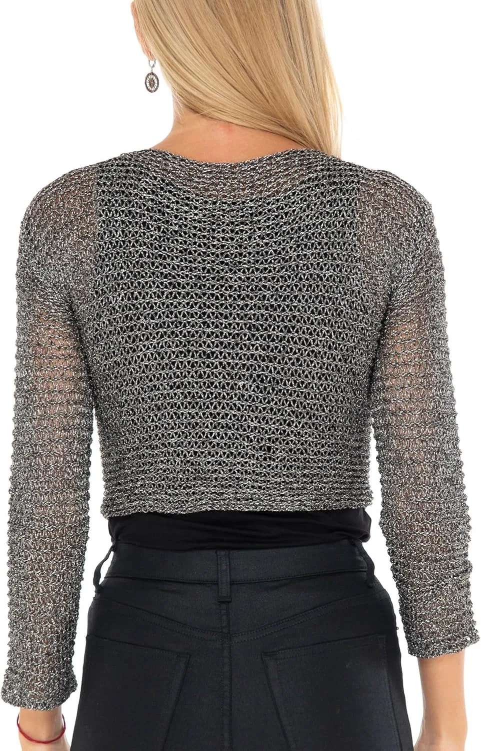 SHU-SHI Womens Cropped Sheer Shrug Tie Top Open Front Cardigan Knit Sweater