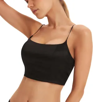 SilRiver Women's Spaghetti Strap Silk Tank Top Padded Workout Going Summer Crop