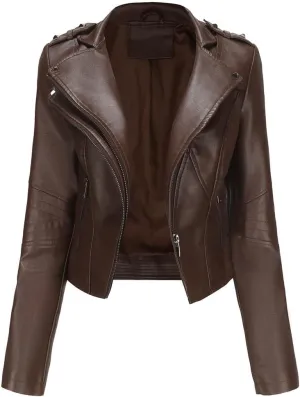 Sister Amy Women PU Leather Jacket Women Bomber Jacket Cropped Zipper Jacket Moto Coat