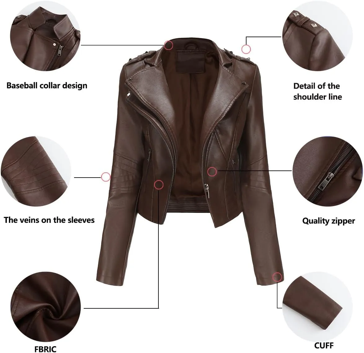 Sister Amy Women PU Leather Jacket Women Bomber Jacket Cropped Zipper Jacket Moto Coat