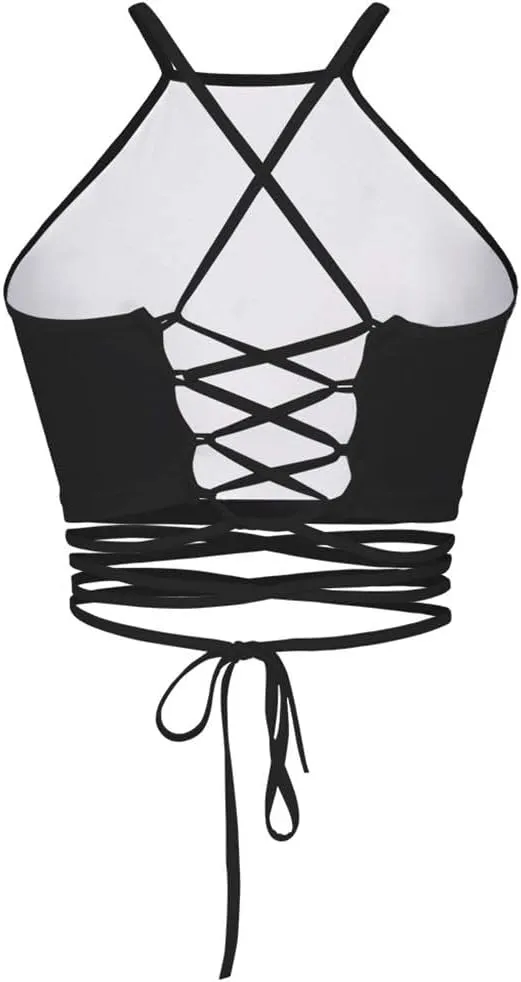 Sister Amy Women's Halter Cross Back Boho Bandage Tank Camis Crop Top Vest