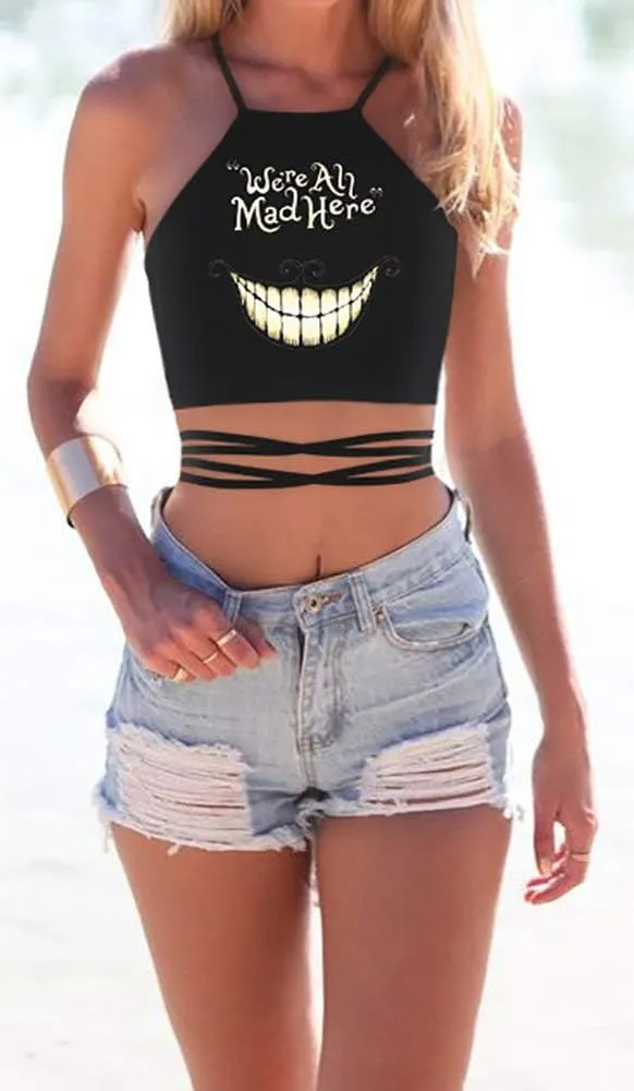 Sister Amy Women's Halter Cross Back Boho Bandage Tank Camis Crop Top Vest