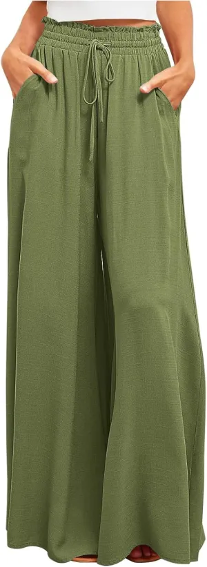 SMIDOW Palazzo Pants for Women Dressy Casual 2024 High Waist Wide Leg Flowy Pants Loose Long Lounge Trousers