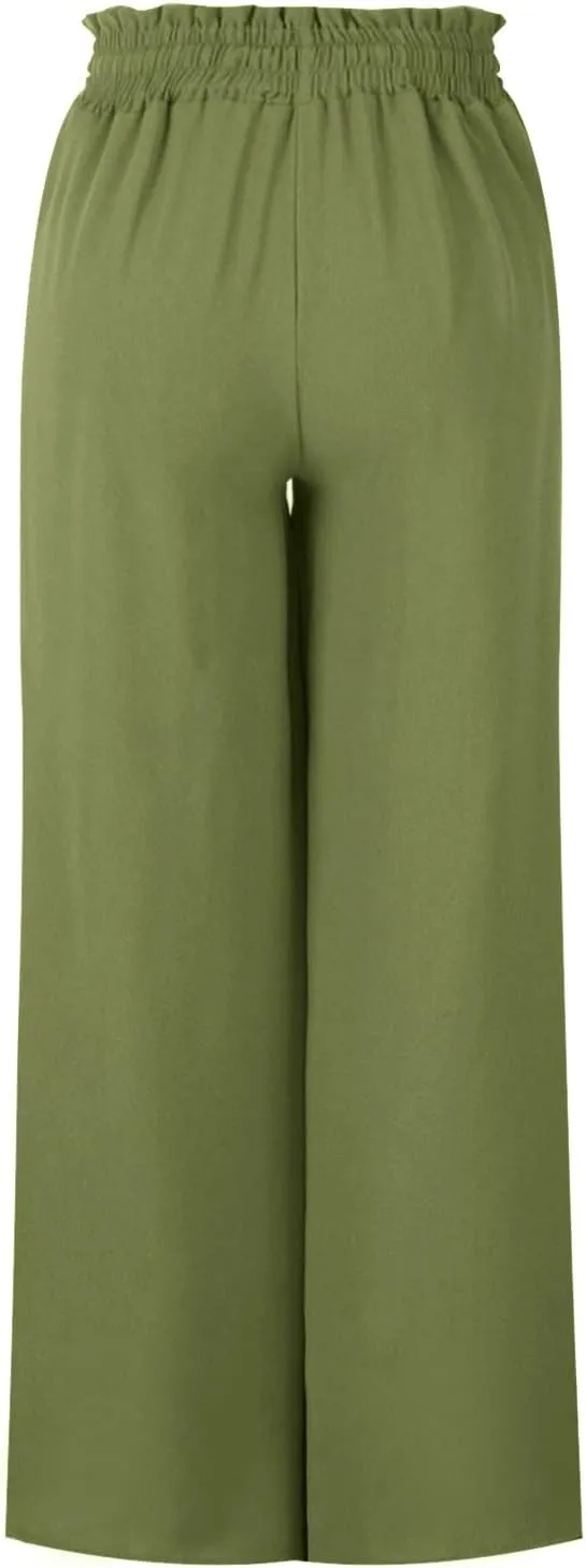 SMIDOW Palazzo Pants for Women Dressy Casual 2024 High Waist Wide Leg Flowy Pants Loose Long Lounge Trousers